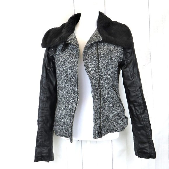 Black and White Moto Jacket Guess Vintage 90's Style  Wool Blend.......325 - Picture 1 of 15